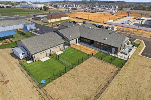 Aerial view, back yards